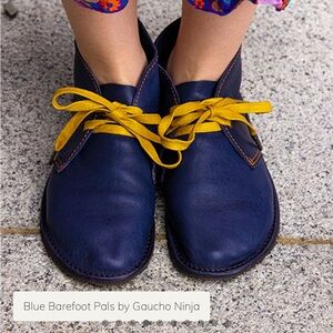 Barefoot Pals Blue Leather Shoes with Yellow Laces size 40